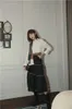 Kolor Czarny Biały Z Długim Rękawem Koszula Kobiety Top i Bluzka Przycisk UP Casual Spadek Koreańska Moda Odzież 210427