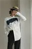 White Designer Big Print Long Sleeve Shirt Women Top And Blouse Button Up Collar Fashion 210427
