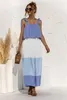 Été sexy midi A-ligne Bow Dress femme à volants contraste robe plage boho vintage robes pour femmes vêtements vestido 210508