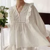 여성 로리타 도트 Pajama Sets.Stringy Selvedge 탑스 + 긴 바지. 빈티지 숙녀 도트 잠옷 세트 .Victorian Sleepwear Loungewear 210809