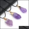 Pendants Colliers pendants en pierre naturelle Amethystes Collier Crystal Brésil Druzy Irregar Lavender Quartz Chakra Reiki Ore Jewelry Drop Del