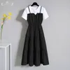 Plus size women's fashion summer waist slimming short-sleeved stitching dress women 210416