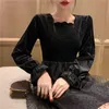 Sexig sammet svart kort goth klänning vinter spets kvinnor söt långärmad nattklubb fest kvinnlig koreansk 210604
