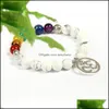 Con cuentas, hebras Pulseras Diseño de joyería Venta al por mayor 10 Unids / lote 8Mm Natural Con 7 Chakra Piedra curativa Yoga Meditación Big Sier Om Parejas Dis