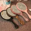 Hand held Makeup Mirror Romantic vintage Lace Hold Mirrors Oval Round Cosmetic Tool Dresser Gift DH9482