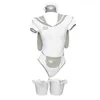 Sexy Biancheria Cosplay Costume Open File Body Hairband Staccabile Coda Coda Calze Grey Grigio Bianco Verde Erotico Outfit Y0913