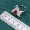 2021 Geometric Red Stones Silver Jewelry Set for Women Bracelet Stud Earrings Necklace pendant Ring