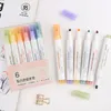 6st / lot Highlighter Pen Pastellmarkörer Fluorescerande Pen Akvarell Highlighters Ritning Måleri Konst Stationära skolmaterial