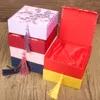 4pcs Large Tassel Chinese style Cotton Filled Gift Boxes for Jewellery Bracelet Square Silk Box with Jewelry Packaging Case Wholesale