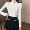 한국어 스타일 스트라이프 얇은 탑 높은 목 바닥 tshirt 여성 가을 ​​모든 일치 슬림 학생 긴 소매 티셔츠 여자 210517