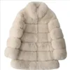 XS-4XL de piel sintética para mujer, abrigo de moda de invierno de talla grande, grueso y cálido, prendas de vestir con costuras de manga larga