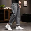 Men's Jeans Baggy Men Pants Wide Leg Loose Fit Straight Cut Gray Daddy Elastic Waist Drawstring Man 2022 Male Trousers