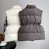 Tie Long Cotton Stand Collar Waistcoat Kvinnors Höst Vinter Koreansk Fashion Down Vest Jacka 210607