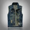 Rippad jeanjacka Men denim Vest Hip Hop Jean Coats Waistcoat män Cowboy Brand Sleeveless Jacket Male Tank Plus Size 6xl 211120