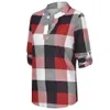 Kvinnor Toppar och Blusar Plus Storlek Höst Kvinnors Plaid Blus SHIRTS SEXY V Neck Kvinna Blusar Lady Business Blouse Toppar J26 210406