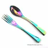 6/5/4pcs Rainbow Shiny Cutlery Set 304 Stainless Steel Dinnerware Set Steak Knife Dessert Sweet Forks Plates Tableware Utensils X0703