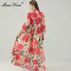 Bohemia Vacation Maxi Dresses Plus Size 5XL Summer Women's Lantern sleeve Floral print Long Party 210524