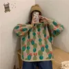 Green Cactus Print Long Sweater Knitted Pullovers Sleeve Loose Autumn Winter M0379 210514