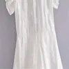 ZA Ruffle Textured Embroidery Short Jumpsuit Women Sexy Backless White Summer Playsuit Woman Chic Openwork Embroidered Playsuits 210602