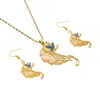 Earrings & Necklace Vintage Wedding Jewelry Sets For Bride Women Ethiopian Gold Navy Blue Phoenix Pendants Necklaces Dubai Arab Jewellery