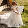 Elegancki Boho Beach A Linii Suknie Ślubne Suknie Ślubne Wysokiej Neck Krótki Rękaw Koronki Tiul Czeski Dresy 2022 Wiosna Letni Ogród Outdoor Vestidos de Novia