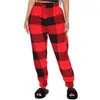 Röd svart plaid print träning jogger legging casual baggy byxor kvinnor höga midja byxor klassiska mode sweatpants 210525