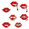 Pins, broches 1 stks rode kleur rhinestone lippen voor vrouwen sexy mond broche pin glanzende mode-sieraden cadeau