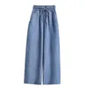 DIMANAF Artı Boyutu Kadın Kot Geniş Bacak Pantolon Yüksek Bel Denim Harem Kadın Elastik Kemer Mavi Pantolon Büyük Boy Moda 5XL 210629