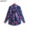 Zevity kvinnor elegant blomma tryck casual slim smock blouse office damer singel breasted affärskjortor chic blusas topps ls7432 210603