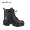 Sophitina Комфортабельные круглые носки сапоги мода на шнуровке высокого качества подлинная кожа женская ручная швейная обувь ботинки C396 210513