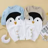 Осень детские комбинации вязаные длинные рукава мультфильм пингвин малыш девочек комбинезон нарядов рожденный младенец мальчики комбинезон одежды 210417