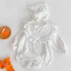 0-3Yrs Girl's Spring Girl Flowers Long Sleeve Cotton One-piece Clothes Hat + bib Baby Twin Bodysuits 210417