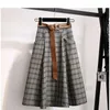 Plaid Vintage Chaud Épais Hiver Haute Taille Femmes Jupes Femme Automne Plus Taille A-ligne Longue Filles Jupe Marron Jupe Élégante 210619