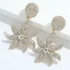 Boucles d'oreilles pendantes en forme d'étoile de mer pour femmes, breloque de luxe, strass brillant, cristal doré, métal, bijoux de fête