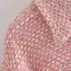 BBWM Za Anglia Styl Sweet Vintage Plaid Pink Casual Tweed Z Długim Rękawem Blazers Wiosna Kobiety Biuro Moda Nosić 210520