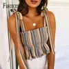 Tank Toppar Kvinnor Square Collar Stripe Print Wide Strap Casual Camis Sommar Slim Rufflestops Skinny Femme Camisole 210520