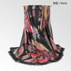 Hats, Scarves & Gloves Sets Autumn And Winter Satin Feather Fan Pattern Ladies Scarf 2021 Printed Warm Oil Painting