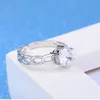 Open verstelbare diamant solitaire ring holle ketting kubieke ziron ringen band voor vrouwen verloving bruiloft mode sieraden cadeau