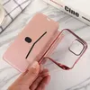 Pl￥nbokstelefonfodral f￶r iPhone 14 13 12 11 Pro X XR XS Max 7 8 Plus Electroplating TPU Marble Bronzing Pu Leather Flip Kickstand Cover Case med kortplatser