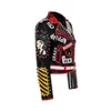 Moda Graffiti Rebite Beading Pu Coats Feminino Correntes Sticthing Jaqueta de Couro Punk Rock Cropped