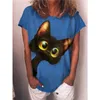 Camiseta con estampado de gato de verano para mujer Tops Casual Camisa de manga corta suelta Tallas grandes Ropa de algodón Camiseta femenina para mujeres 210720