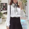 Female Elegant Black Bow Tie Collar Office White Blouses Chiffon Casual Shirt Ladies Tops School Blouse Fashion 184i3 210420