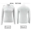 Autumn Winter Slim Knit Sweater Women Casual Half High Neck Long Sleeve Pullovers Shoulder Button Decor White Basic Tops 210522