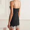 Drilling Tassel Black Eveing Dress Women's Summer V-neck Spaghetti Strap Mini Dresses Female Tide 5E251 210427