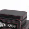 Caixas de relógios, estojos, 4 compartimentos, portátil, fibra de carbono, couro PU, bolsa de armazenamento com zíper, caixa de joias de viagem, presente personalizado (preto)