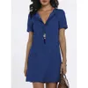 Lato Nowy produkt Europa i Stany Zjednoczone Popularne Solid Color Denim Cienka Sukienka średnia Dress X0529