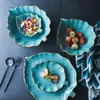 Lagringsflaskor burkar japanska ramen skål keramiska nudlar blad blå design stor soppa frukt tallrik dekorativ maträtt