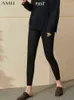 AMII Minimalisme Winter Legging voor Vrouwen Mode Hoge Taille Broek Casual Thicken Slanke Zwarte Broek Vrouwelijke Bodem 12030591 211117