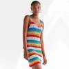 Multicolored listrado verão praia desgaste mini vestido mulheres túnica swimwear cobertura de biquíni envoltório envolva sarong plage # Q726 210420