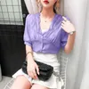 Sommer-Modestil Slim Short Sleeve Bluse Koreanischer Stil All-Match Elegant V-Ausschnitt Chiffon Shirt White Tops Frauen 9810 210527